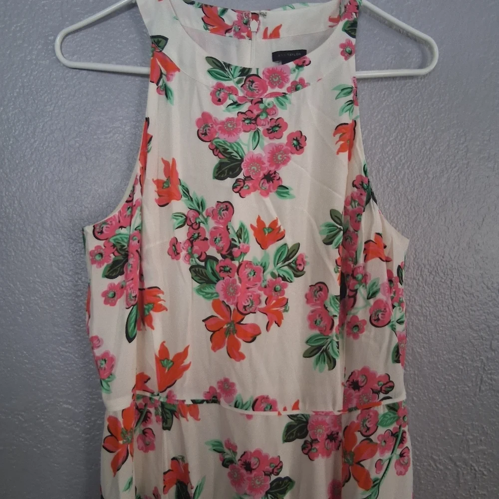 Ann Taylor NWT Halter Floral White Pink Green Dress Bow Detail Size 10 - Picture 3 of 8